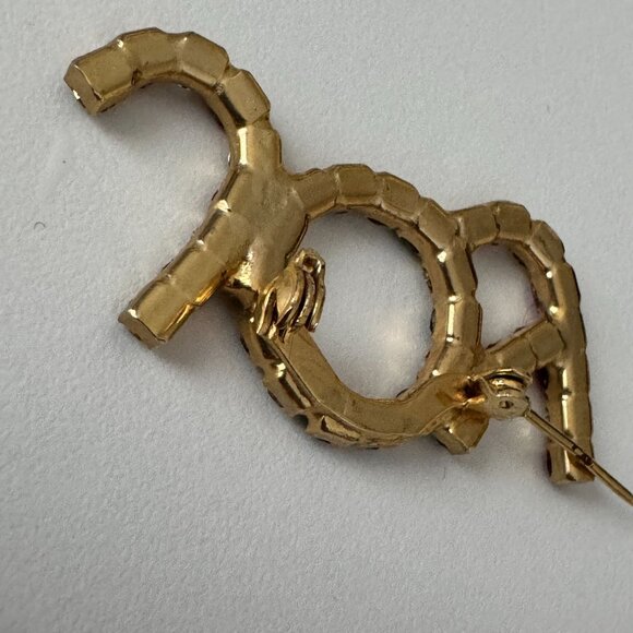 Christmas Pin Brooch Joy Rhinestone Vintage Red Green Holidays Festive Jewelry - Picture 8 of 10